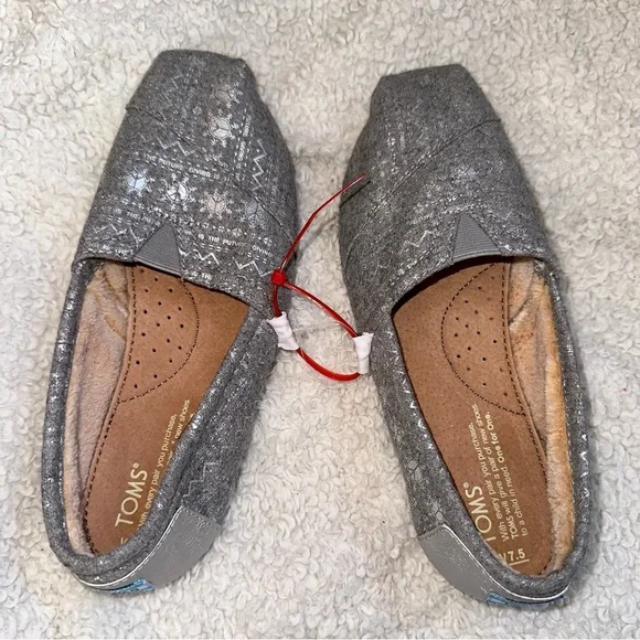 Toms Shoes Toms Alpargata Silver Peace Snowflake Faux Fur